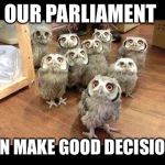 Parliament of Owls | OUR PARLIAMENT; CAN MAKE GOOD DECISIONS | image tagged in parliament of owls | made w/ Imgflip meme maker