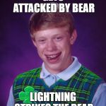good luck brian | GETS ATTACKED BY BEAR; LIGHTNING STRIKES THE BEAR | image tagged in good luck brian | made w/ Imgflip meme maker