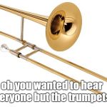 Trombone | oh you wanted to hear everyone but the trumpets? | image tagged in trombone | made w/ Imgflip meme maker