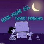 good night all | SWEET DREAMS; GOOD NIGHT ALL | image tagged in good night,sweet dreams,snoopy,moon,stars | made w/ Imgflip meme maker