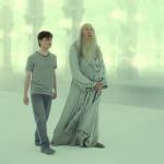 Dumbledore walking with Harry Potter