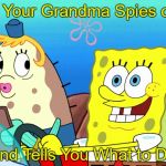 Mrs. Puff and Spongebob | When Your Grandma Spies on You; And Tells You What to Do | image tagged in spongebob driving,grandma,mrs puff,spongebob,spying,driving | made w/ Imgflip meme maker