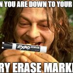 Smeagol | WHEN YOU ARE DOWN TO YOUR LAST; DRY ERASE MARKER | image tagged in smeagol | made w/ Imgflip meme maker