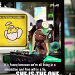 Splatoon 2 Free Will Is A Lie | SHE IS THE ONE | image tagged in splatoon 2 free will is a lie | made w/ Imgflip meme maker
