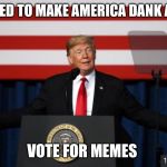Make america dank again | WE NEED TO MAKE AMERICA DANK AGAIN; VOTE FOR MEMES | image tagged in make america dank again | made w/ Imgflip meme maker