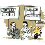 What people want these days. | WE WANT THE COMMUNITY; WE WANT JUSTICE; WE WANT CHEESEBURGERS | image tagged in protesters,funny memes,emoji | made w/ Imgflip meme maker