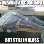 Sleeping during class | WHEN YOU WANT TO GO HOME TO SLEEP; BUT STILL IN CLASS | image tagged in sleeping during class | made w/ Imgflip meme maker