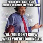 No Shit Madden | YA NEED TO BE ABLE TO SEE, CAUSE IF YOU CAN’T SEE... THEN.. WELL; YA.. YOU DON’T KNOW WHAT YOU’RE LOOKING AT. | image tagged in no shit madden | made w/ Imgflip meme maker