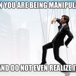 manipulation | WHEN YOU ARE BEING MANIPULATED; AND DO NOT EVEN REALIZE IT | image tagged in manipulation | made w/ Imgflip meme maker