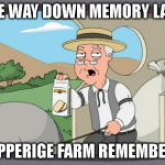 pepperige farms remembers | THE WAY DOWN MEMORY LANE; PEPPERIGE FARM REMEMBERS | image tagged in pepperige farms remembers,memory lane | made w/ Imgflip meme maker