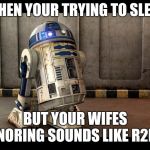 I don't understand droid | WHEN YOUR TRYING TO SLEEP; BUT YOUR WIFES SNORING SOUNDS LIKE R2D2 | image tagged in r2d2 quotes,snoring,memes,funny,star wars,wife | made w/ Imgflip meme maker