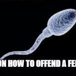 da sperm | STEP 1 ON HOW TO OFFEND A FEMINIST | image tagged in da sperm | made w/ Imgflip meme maker