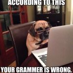 Computer Dog | ACCORDING TO THIS; YOUR GRAMMER IS WRONG. | image tagged in computer dog | made w/ Imgflip meme maker