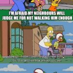 Paranoid Delusional Rita | I HAVE TO WALK MY DOG; I'M AFRAID MY NEIGHBOURS WILL JUDGE ME FOR NOT WALKING HIM ENOUGH | image tagged in paranoid delusional rita,dog poop,dog walking,anxiety,the simpsons,first world problems | made w/ Imgflip meme maker