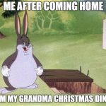 Big Chungus | ME AFTER COMING HOME FROM MY GRANDMA CHRISTMAS DINNER | image tagged in big chungus | made w/ Imgflip meme maker