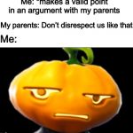 Every parent ever | Me: *makes a valid point in an argument with my parents; My parents: Don’t disrespect us like that; Me: | image tagged in dont disrespect me like that,really,memes | made w/ Imgflip meme maker