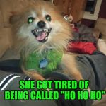Bad Pun Mocha | WHY DID MRS. CLAUS HIT SANTA WITH A ROLLING PIN? SHE GOT TIRED OF BEING CALLED "HO HO HO" | image tagged in bad pun mocha | made w/ Imgflip meme maker