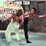 Bruce Leeith Kicks Chucks face | WA TAH | image tagged in bruce leeith kicks chucks face | made w/ Imgflip meme maker