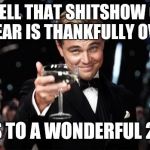 Gatsby toast  | WELL THAT SHITSHOW OF A YEAR IS THANKFULLY OVER! HERE'S TO A WONDERFUL 2019!!! | image tagged in gatsby toast | made w/ Imgflip meme maker