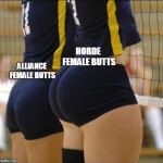 Vollyball meme | HORDE FEMALE BUTTS; ALLIANCE FEMALE BUTTS | image tagged in vollyball meme | made w/ Imgflip meme maker