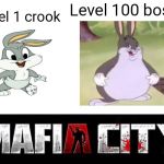 Mafia City | Level 100 boss; Level 1 crook | image tagged in mafia city | made w/ Imgflip meme maker