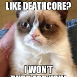 Grumpy Cat | YOU DON'T LIKE DEATHCORE? I WON'T PURR FOR YOU! | image tagged in grumpy cat | made w/ Imgflip meme maker