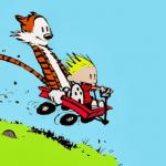 calvin and hobbes in wagon meme