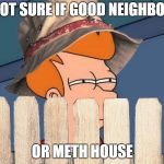 Not Sure If Good Neighbor | NOT SURE IF GOOD NEIGHBOR; OR METH HOUSE | image tagged in not sure if good neighbor,meth,neighbors,memes | made w/ Imgflip meme maker
