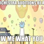 Rick and Morty Show Me What You Got | ORCHESTRA AUDITIONS BE ALL; SHOW ME WHAT YOU GOT | image tagged in rick and morty show me what you got | made w/ Imgflip meme maker