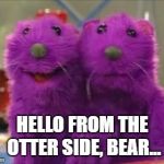 Pip and Pop | HELLO FROM THE OTTER SIDE, BEAR... | image tagged in pip and pop | made w/ Imgflip meme maker