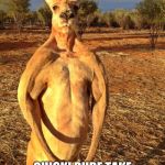 Buff Kangaroo | QUICK! DUDE TAKE THE PICTURE I CAN'T BREATH | image tagged in buff kangaroo | made w/ Imgflip meme maker