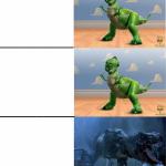 Happy angry dinosaur meme