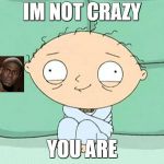 stewie straight jacket | IM NOT CRAZY; YOU ARE | image tagged in stewie straight jacket | made w/ Imgflip meme maker