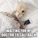 Skeleton | WAITING FOR MY DOCTOR TO CALL BACK. | image tagged in skeleton | made w/ Imgflip meme maker
