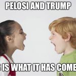 Kids fighting | PELOSI AND TRUMP; THIS IS WHAT IT HAS COME TOO | image tagged in kids fighting | made w/ Imgflip meme maker