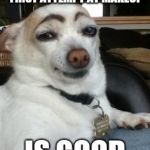 Eyebrow dog | WHEN YOU THINK YOUR FIRST ATTEMPT AT MAKEUP; IS GOOD | image tagged in eyebrow dog | made w/ Imgflip meme maker