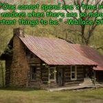 Peace And Quiet | "One cannot spend one's time in being modern when there are so many more important things to be." -Wallace Stevens | image tagged in secluded cabin,woods,peace | made w/ Imgflip meme maker