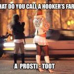 Cold hookers | WHAT DO YOU CALL A HOOKER’S FART? A  PROSTI - TOOT | image tagged in cold hookers,fart,prostitute,joke,really | made w/ Imgflip meme maker
