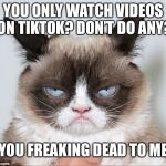 hate you | YOU ONLY WATCH VIDEOS ON TIKTOK? DON’T DO ANY? YOU FREAKING DEAD TO ME | image tagged in hate you | made w/ Imgflip meme maker