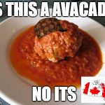 Meatball | IS THIS A AVACADO; NO ITS | image tagged in meatball | made w/ Imgflip meme maker