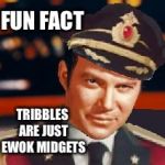 Captain James T. Obvious | FUN FACT; TRIBBLES ARE JUST EWOK MIDGETS | image tagged in captain james t obvious | made w/ Imgflip meme maker