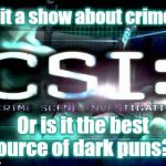 csi | Is it a show about crime? Or is it the best source of dark puns?? | image tagged in csi | made w/ Imgflip meme maker