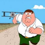 Peter griffin running away for a plane meme
