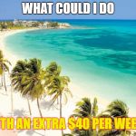 vacations | WHAT COULD I DO; WITH AN EXTRA $40 PER WEEK? | image tagged in vacations | made w/ Imgflip meme maker