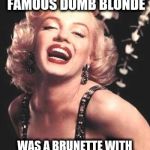 Marilyn Monroe  | THE MOST FAMOUS DUMB BLONDE; WAS A BRUNETTE WITH AN IQ HIGHER THAN EINSTEIN | image tagged in marilyn monroe | made w/ Imgflip meme maker