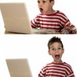 Excited computer kid