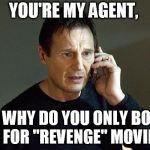 liam neeson | YOU'RE MY AGENT, SO WHY DO YOU ONLY BOOK ME FOR "REVENGE" MOVIES? | image tagged in liam neeson | made w/ Imgflip meme maker
