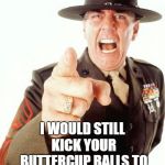 suck it up buttercup | I'M DEAD AND ON MY WORST DAY DEAD; I WOULD STILL KICK YOUR BUTTERCUP BALLS TO THE ROOF OF YOUR BUTTERCUP MOUTH! | image tagged in r lee ermey | made w/ Imgflip meme maker
