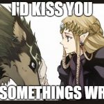 Zelda and Wolf Link | I'D KISS YOU; BUT SOMETHINGS WRONG | image tagged in twilight princess zelda and wolf link | made w/ Imgflip meme maker