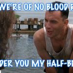 Lt Dan Gump Legs | THOUGH WE’RE OF NO BLOOD RELATION; I CONSIDER YOU MY HALF-BROTHER | image tagged in lt dan gump legs | made w/ Imgflip meme maker